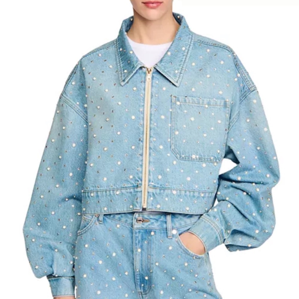 Sandro Light Blue Studded Jean Jacket